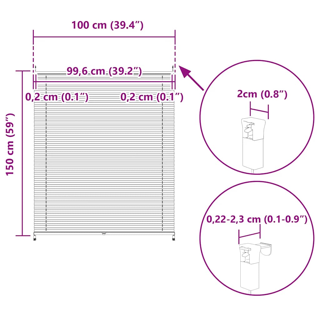 Plisse Blind 100x150cm White Pleated Blind